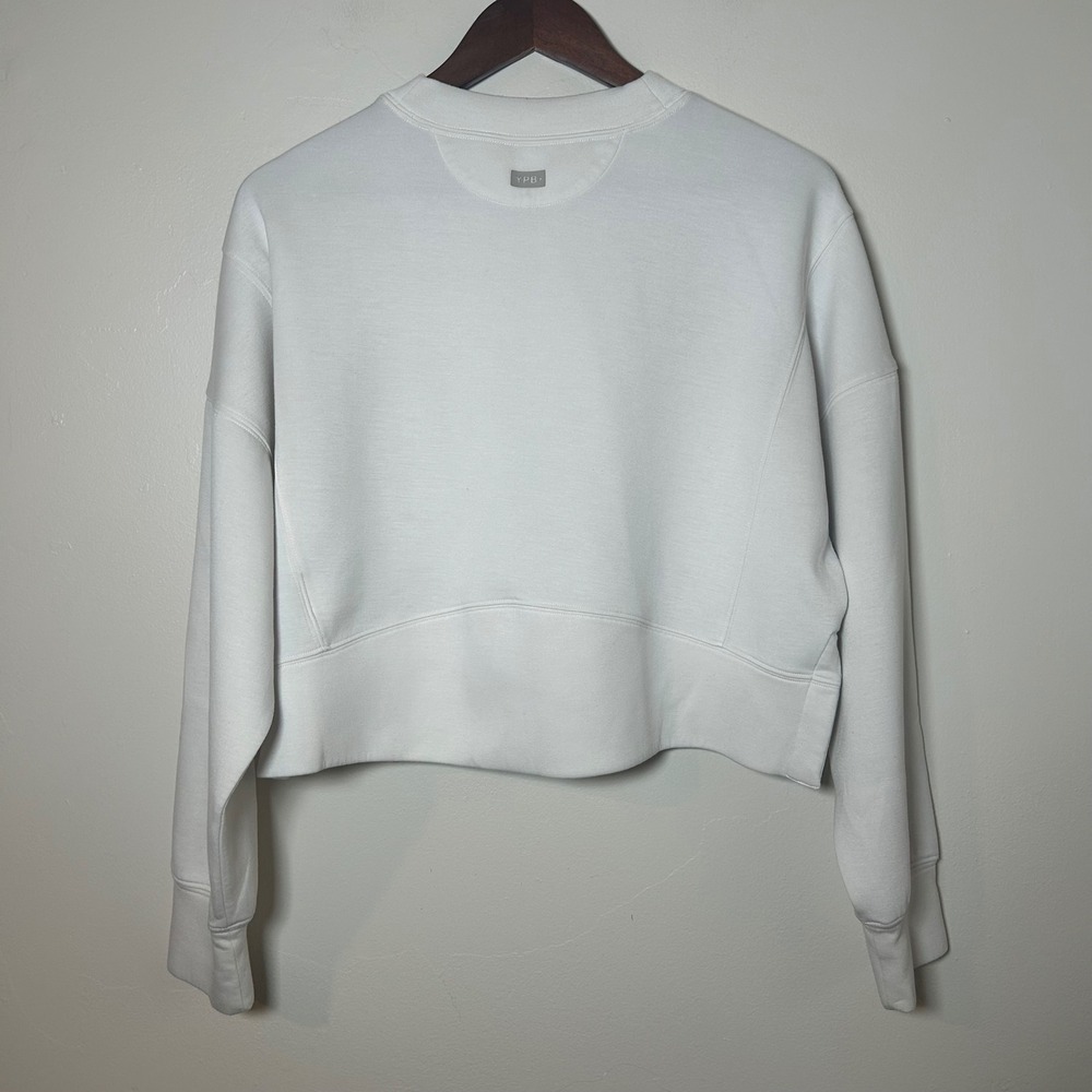 YPB Abercrombie & Fitch Sweatshirt Women Small White Cropped Crew Neck Active - Picture 2 of 5